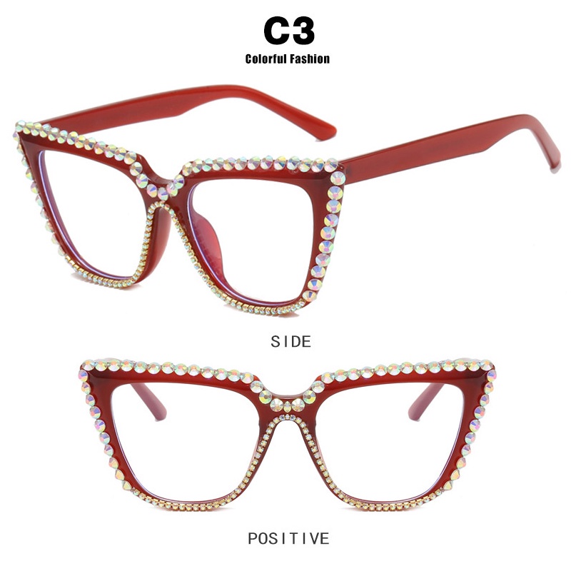 (YUZHU) Kacamata Berlian Mata Kucing Gaya Vintage Mode Baru Anti Blue Light Eyeglasses Frame Untuk Wanita