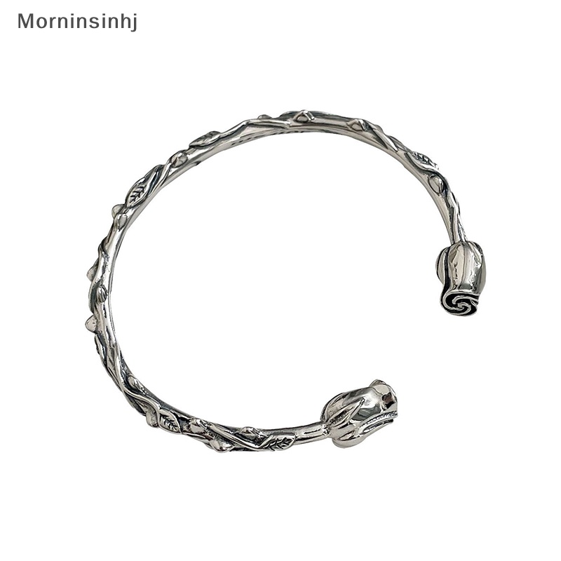 Mornin Warna Silver Bunga Mawar Keren Gelang Pembukaan Bangle Vintage Simple Kreatif Kepribadian Chic Perhiasan Pesta Untuk Wanitahadiah id