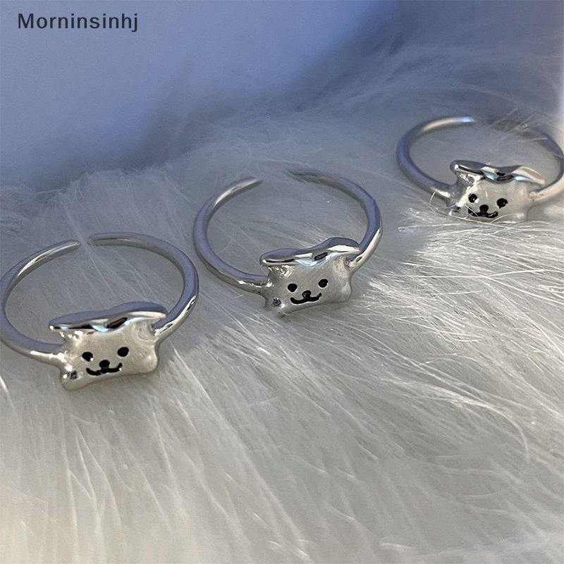 Mornin Warna Silver Kartun Anjing Lucu Cincin Puppy Finger Ring Light Open Adjustable Knuckle Ring Untuk Wanita Fashion Perhiasan Hadiah id