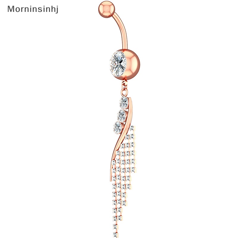 Mornin Warna Rose Gold S-Shaped Fringe Belly Button Ring Sexy Zircon Belly Stainless Steel Menjuntai Rumbai Pusar Cincin Perhiasan id