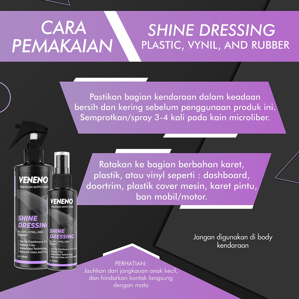 Veneno Shine Dressing -  Pengkilap Interior Mobil Untuk Dashboard, Doortrim  Berbahan Plastik atau Karet