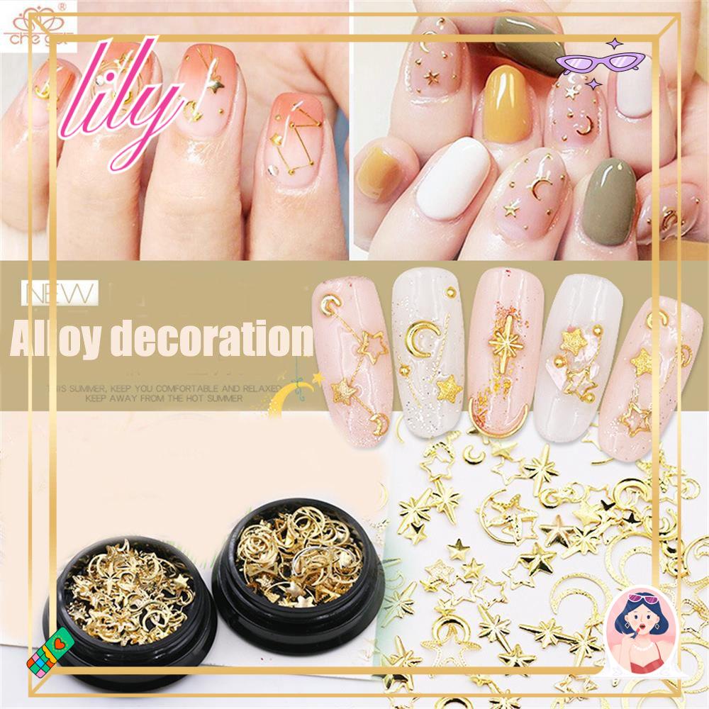 Lily Nail Sequin Gold DIY Tips Bintang 3D Flakes