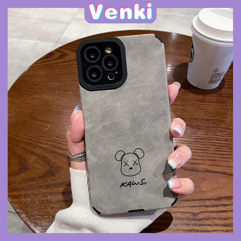 VENKI - Untuk iPhone 11 Case Leather Pupil Suede Cover Soft Shockproof Case Camera Simple Cute Bear Kompatibel dengan iPhone 14 13 Pro max 12 Pro max xr xs 7Plus 8Plus