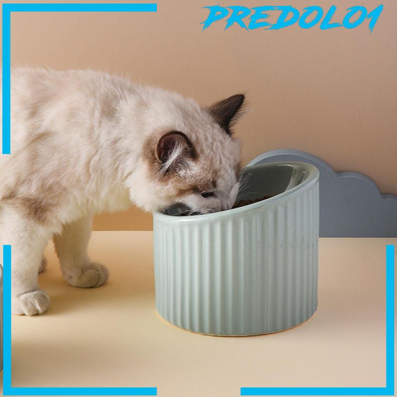 [Predolo1] Pet Feeder Easy Wash Anti Slip Anjing Kecil Keramik Miring Elevated Cat Bowl