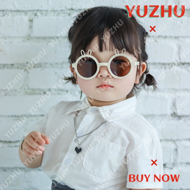 (YUZHU) Kacamata Hitam Kartun Telinga Kelinci Logam Untuk Anak-Anakfashion Bingkai Bulat Warna Permen Kerai Sunglasses Baby