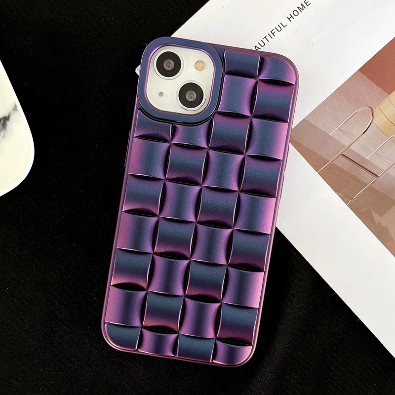 IPHONE Casing Ponsel plating Kotak-Kotak Motif Anyaman 3D Untuk Iphone11 12 13 14 Pro max 6 7 8 14 plus XR X XS XSMAX Silikon Lembut shockproof cover