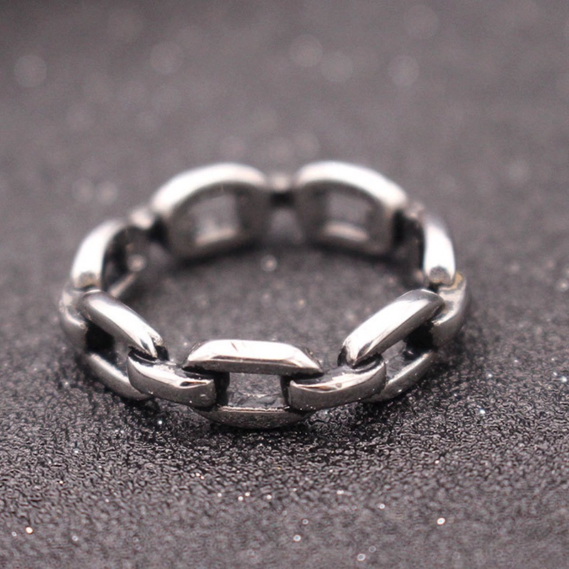 Pria Perak Cincin Baja Titanium Rantai Pesona Perhiasan Jari