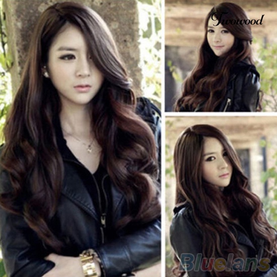 Twowood Fashion Wanita Cosplay Panjang Keriting Bergelombang Rambut Sintetis Full Wig Kostum Pesta