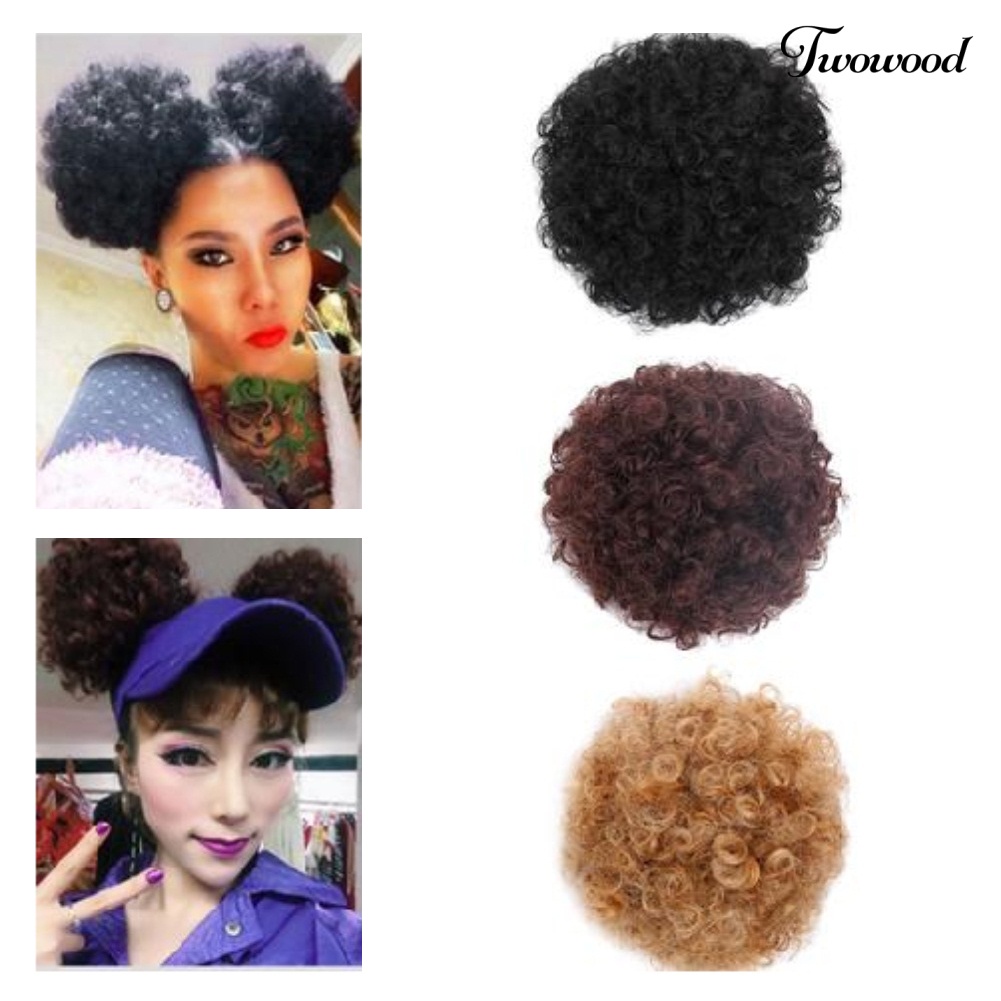 Twowood Wanita Pendek Keriting Sintetis Afro Ponytail Besar Rambut Ekstensi Penuh Wig Sopak