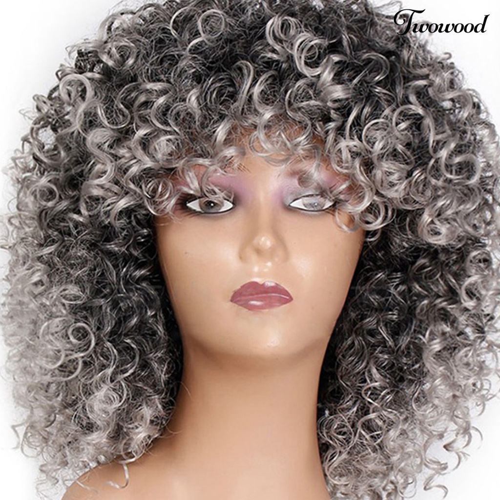 Twowood Explosion Wig Nyaman Cosplay Abu-Abu Rambut Pendek Keriting Afrika Ombre Cosplay Wig Untuk Pesta