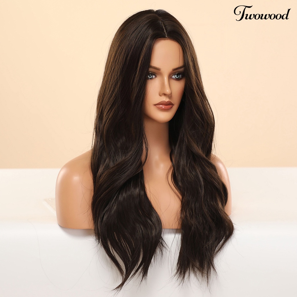 Twowood Wanita Wig Silky Inner Mesh Lembut Ombre Highlight Rambut Alami Bagian Tengah Wig Untuk Perempuan