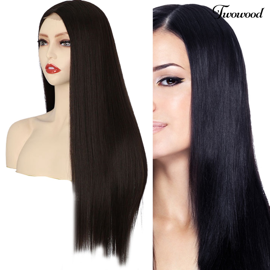 Twowood Rambut Wig Suhu Tinggi Sutra Feminim Berbulu Alami Tampak Lembut Sentuhan Rambut Styling Alat Kosmetik Wanita Hitam Panjang Lurus Wig Lady Use