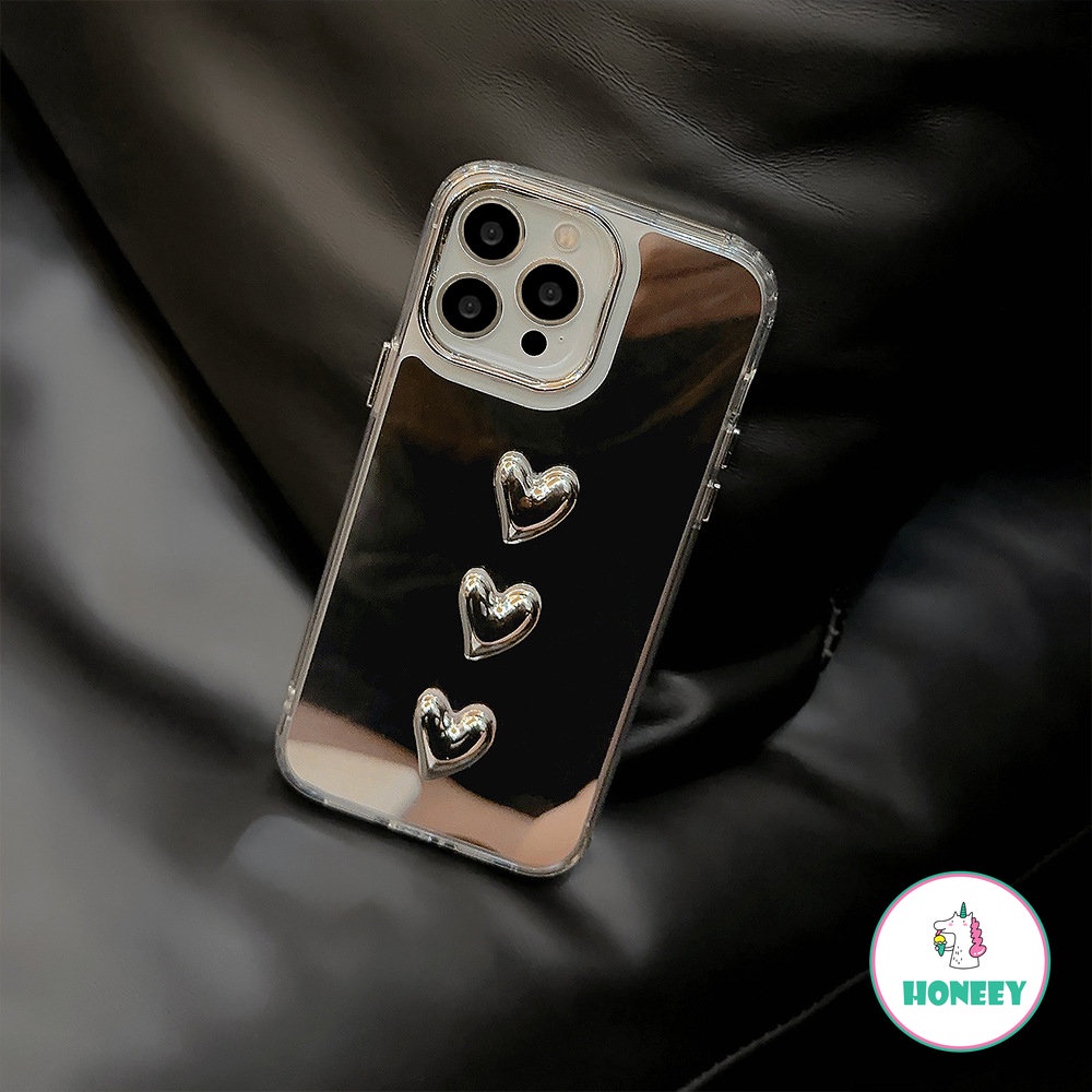 IPHONE 3d Silvery Love Heart Mirror Phone Case Kompatibel Untuk Iphone14 13 12 11 Pro Max 14promax Mewah Hard Back Cover