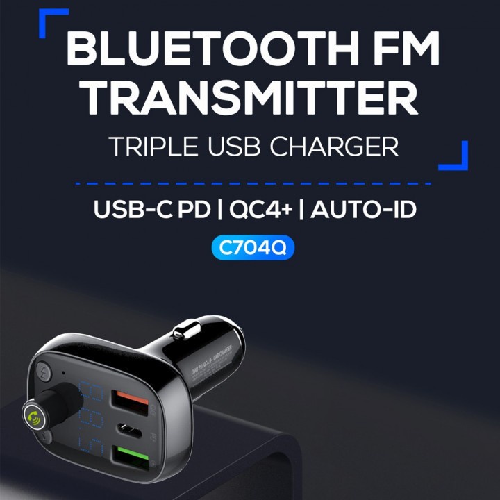 LDNIO CQ704 Bluetooth FM Transmitter Charger USB-C PD QC 4.0 Auto-ID