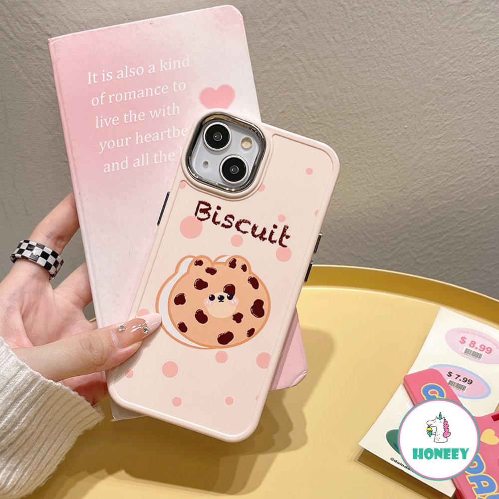 IPHONE Casing Belakang Biskuit Beruang Pink Lucu Kompatibel Untuk Iphone14 Pro Max13 12/12 Pro 11 Pro Max7 8Plus Xs Xr Shockproof Soft Phone Cover