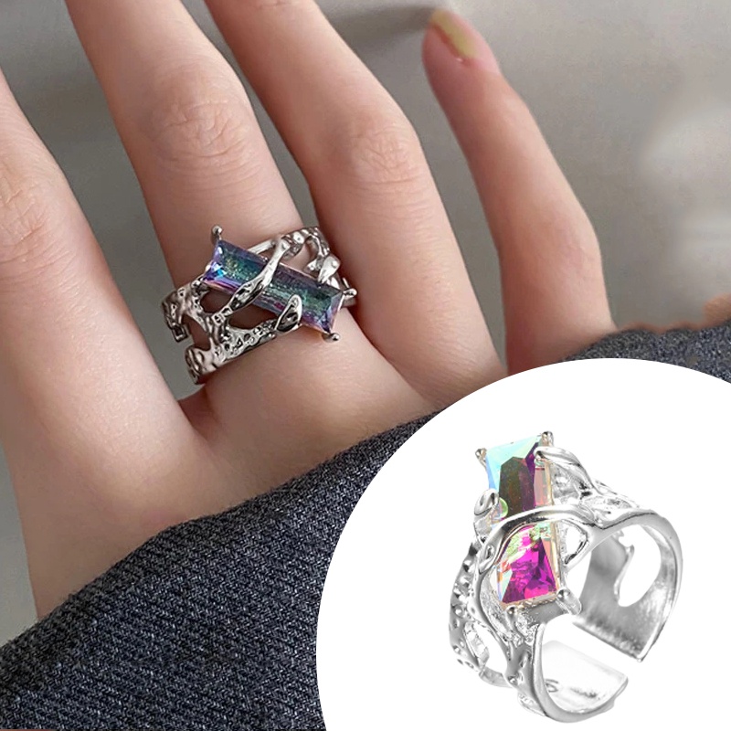 Fashion Gaya Punk Duri Batu Permata Berongga Lebar Cincin Retro Gaya Jalanan Wanita Pria Logam Pembukaan Yang Dapat Disesuaikan Cincin Perhiasan