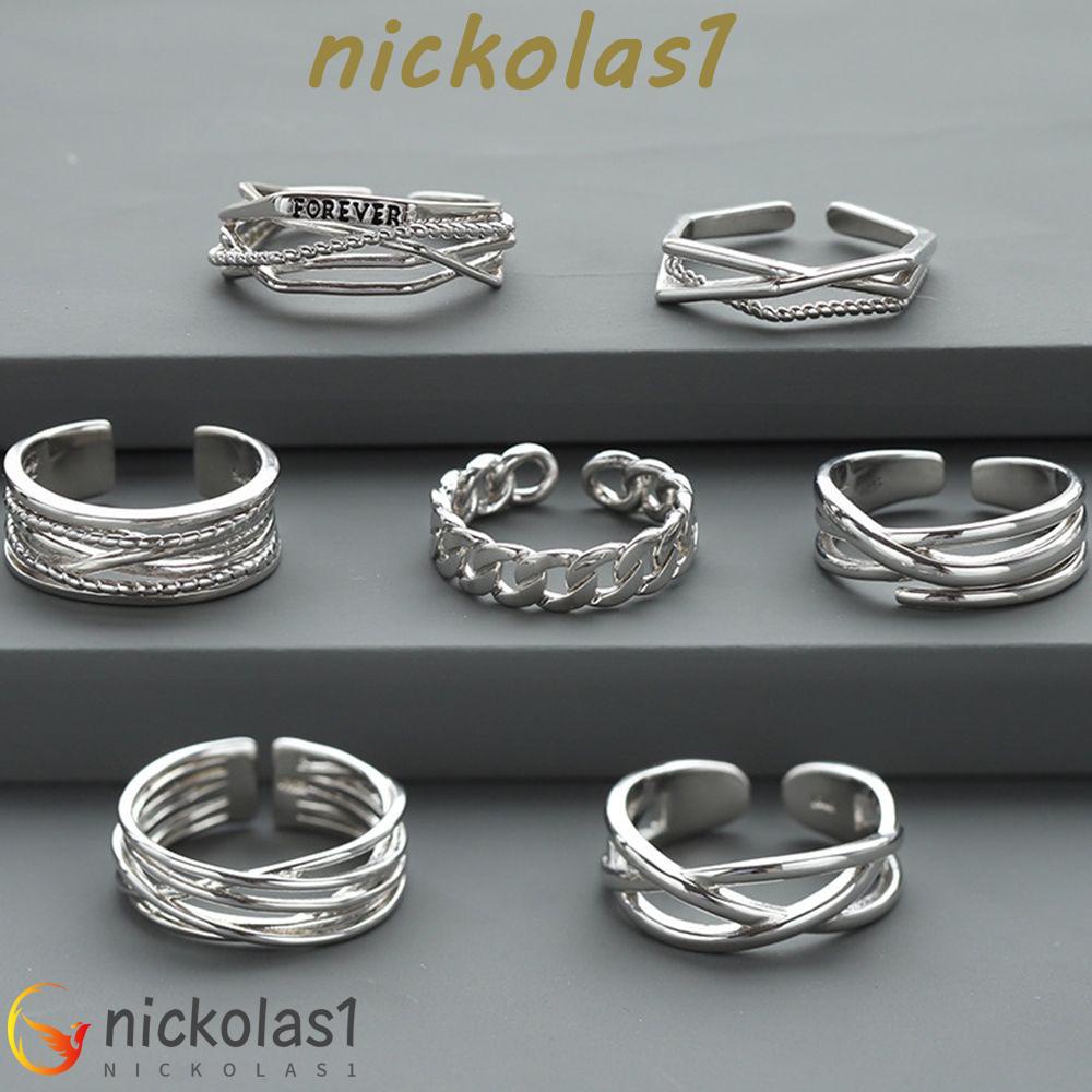 Nickolas1 Pria Cincin Geometris Pasangan Sederhana Kepribadian Fashion Hadiah Hari Valentine Gaya Jalanan Punk Jari Gesper