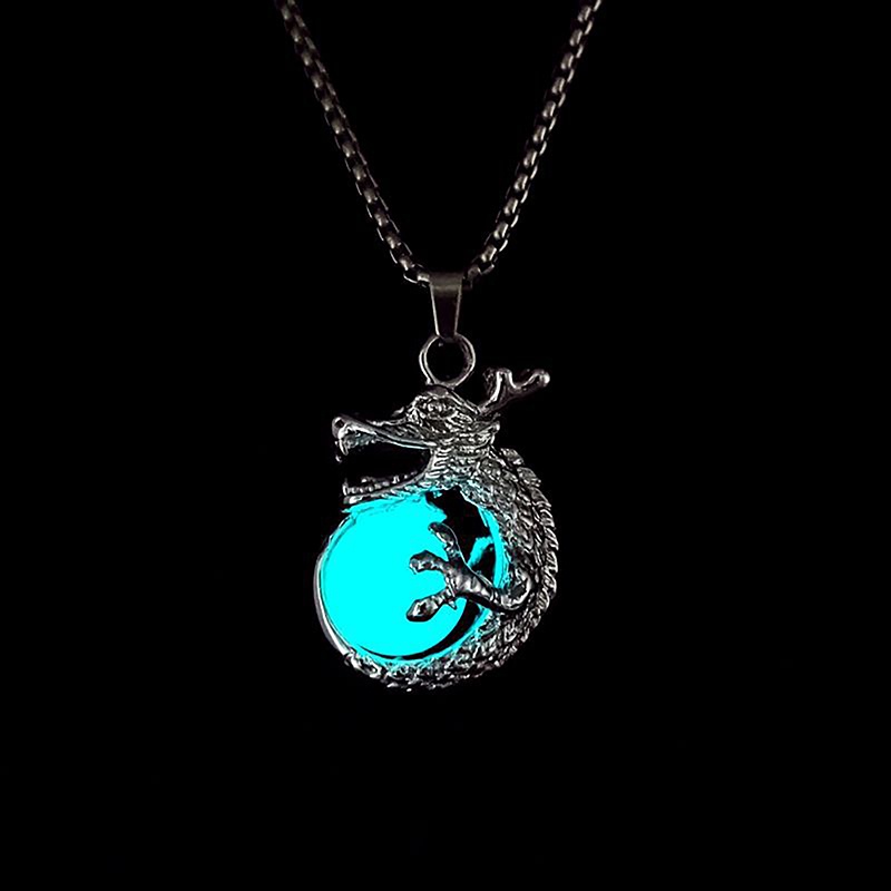 Mornin Luminous Kalung Untuk Wanita Pria Punk Glow In The Dark Liontin Gothic Naga Liontin Leher Rantai Perhiasan Hadiah Untuk Pesta Halloween id