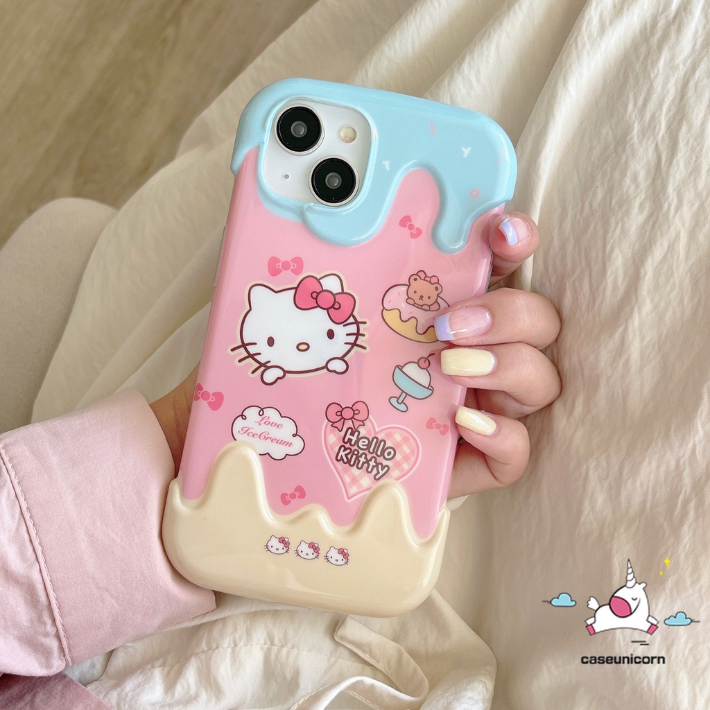 IPHONE 3d Warna Ice Cream Kartun Hello Kitty Pochacco Doodle Phone Case Kompatibel Untuk Iphone11 13 XR 12 14 Pro Max 7Plus X7 8 Plus XS Max SE 2020lucu Kirby Lembut TPU Cover