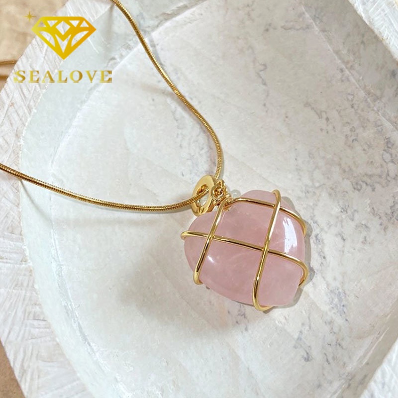 Kalung Titanium Barbie Hati Batu Permata Opal Emas 18K Anti Karat Cantik Aesthetic Korea Aksesoris Wanita Perempuan Perhiasan