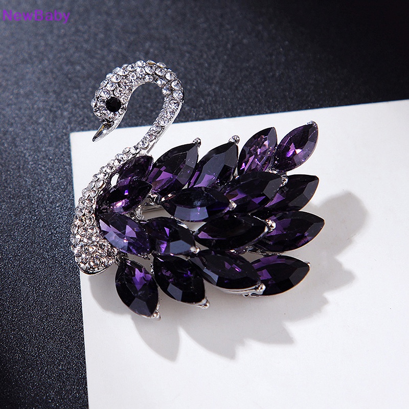 Newbaby Vintage Zirkon Kristal Swan Bros Untuk Wanita Pesta Perjamuan Bros Perhiasan Hadiah ID