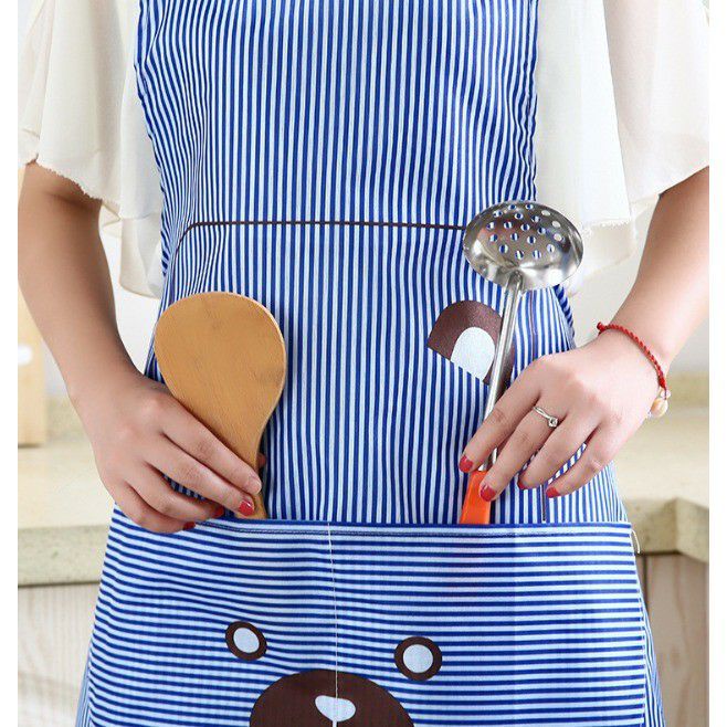 COD SM88 Apron Bear Garis Celemek Dapur Bear Celemek Masak Apron Dapur