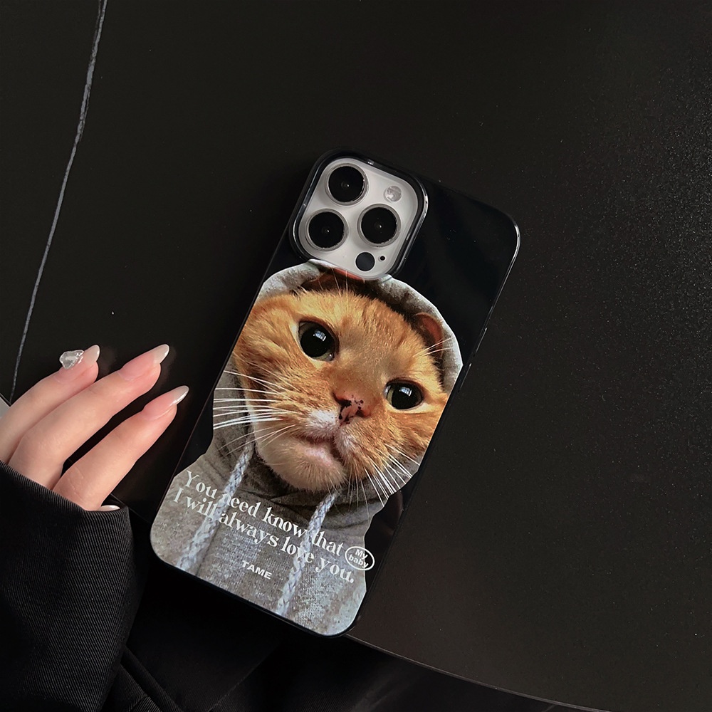 Ins Keren Abu-Abu Hoodie Kucing Kartun Silikon Case Untuk Iphone SE2020 7/8 Plus 14x XR XM 11 12 MINI 13 PRO MAX Casing Cover Pelindung AT0341