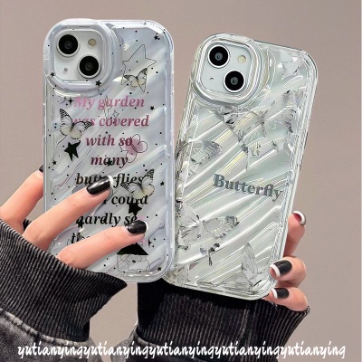 Case Kerut Stereo 3D Kompatibel Untuk IPhone 7Plus 7 8 6S 6plus XR XS X Max11 14 13 12 Pro Max SE 2020mewah Dazzle Kartu Warna Kreatif Surat Sederhana Fantasi Butterfly Cover