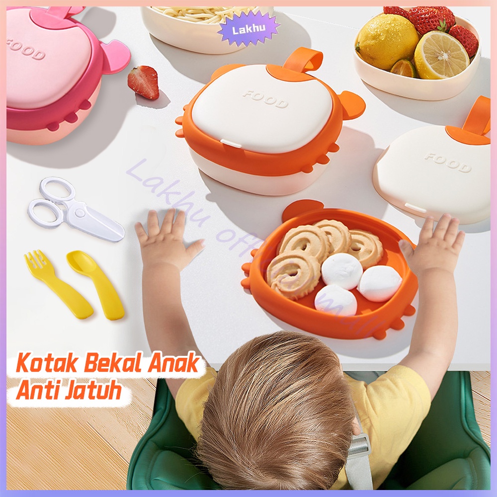 Lakhu Lunch Box Set Anak Lucu Kotak Tepak Makan Anak Sendok Garpu Anak Bpa Free