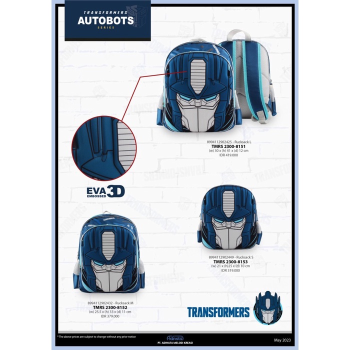 Tas Sekolah Ransel Adinata Transformers Head Backpack Rucksack Tas Sekolah Anak