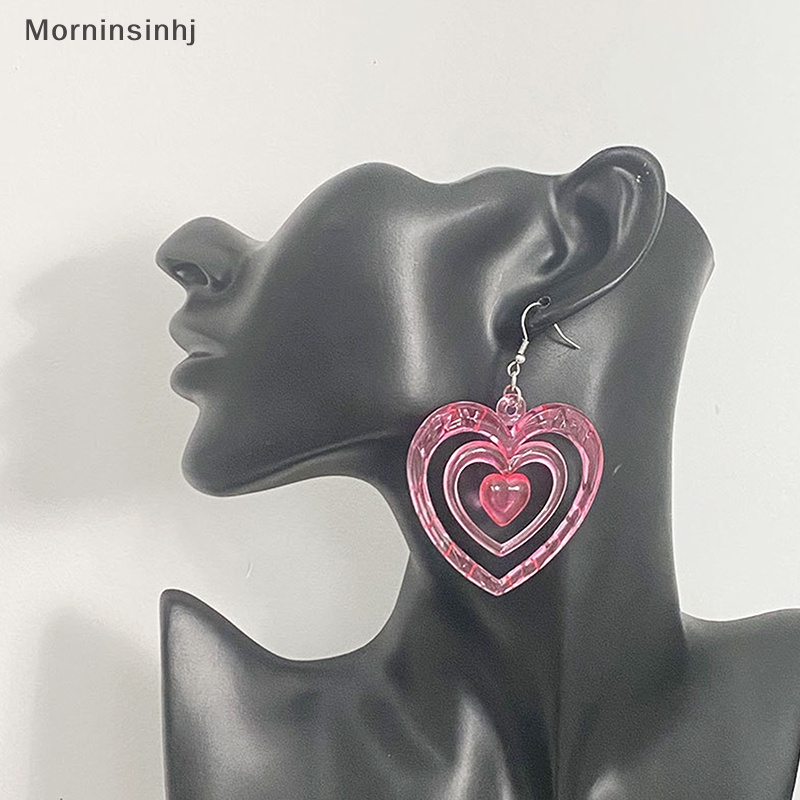 Mornin 1pasang Y2K Anting Pink Hollowout Anting Hati Anting Cinta Aesthetic Lucu id