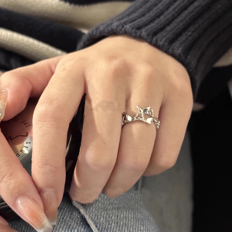 Roselife Korea Glossy S925 Perak 3D Terkait Kupu-Kupu Terbuka Cincin Untuk Wanita Perempuan Trendi Jari Rings Adjustable Fashion Jari Manset Perhiasan Aksesoris