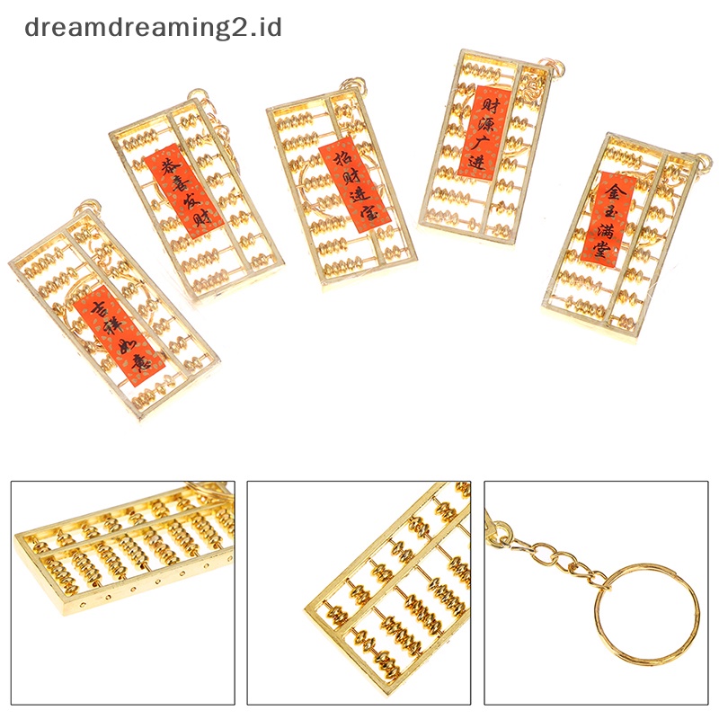 (drea) Alat Accoung Imlek Emas 8baris Sempoa Gantungan Kunci Ring Keychain //