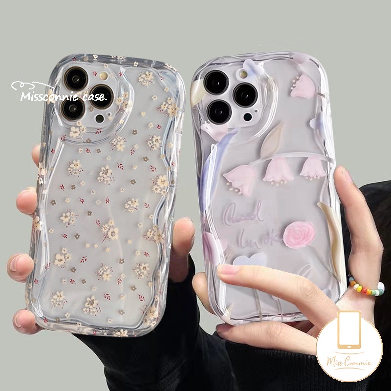 Casing Bunga Untuk Realme C15 C55 9i 5 7i 5i 6i 5s C33 C12 C53 C21Y C25Y C25s C25 C35 C31 C1 C3 C20 C20A C30 C17 C21 Transaprent Purple Fresh Flower 3D Wavy Curved Edge Flower Case