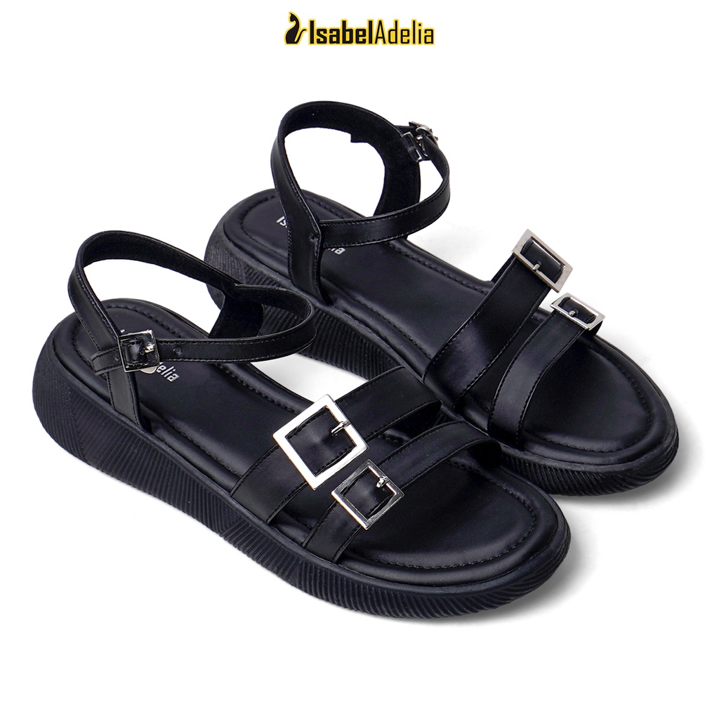 Isabel Adelia Sendal YUZU Sandal Platform Wanita Hitam Silver Latte