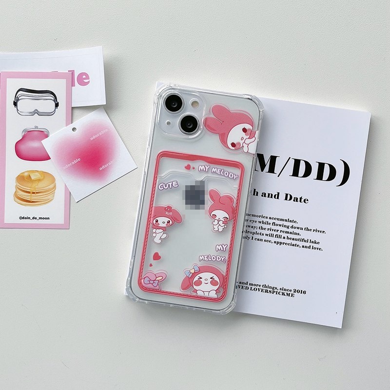 Card Case Cute Melody Kuromi Soft Case HP iP iPhone 14 13 12 11 Pro X XS XR Max 7 8 + Plus Girl Woman FTD Casing Apple