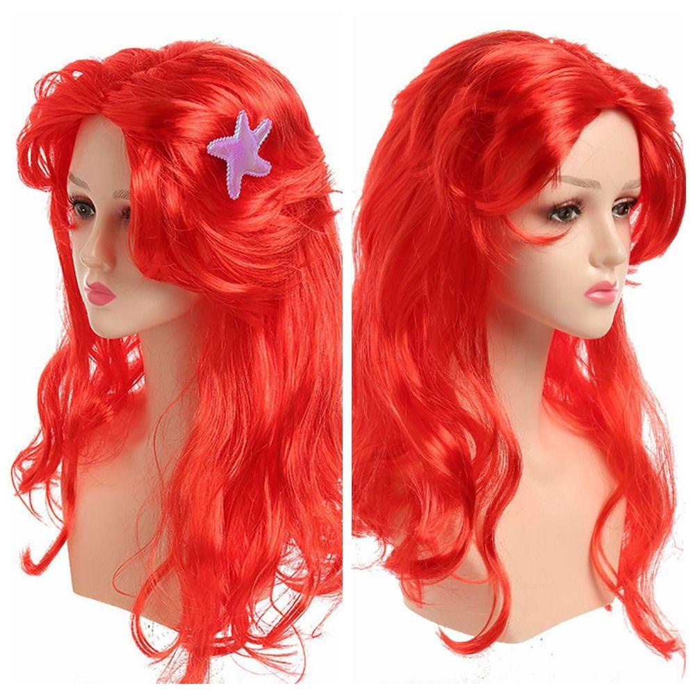 Lily Wig Putri duyung kecil Cosplay Bintang Laut Halloween Rambut Merah Untuk Aksesoris Anak