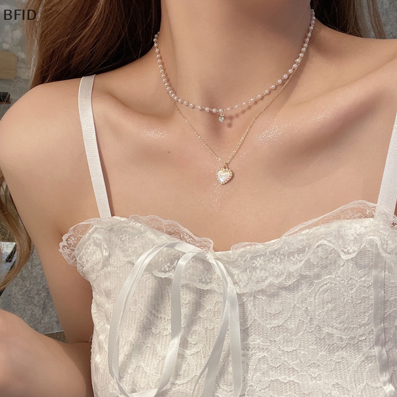 [BFID] Fashion Cinta Lucu Berbentuk Hati Liontin Kalung Rantai Mutiara Shiny Aesthetic Jewelry Choker Untuk Wanita Pesta Pernikahan Perhiasan Hadiah [ID]