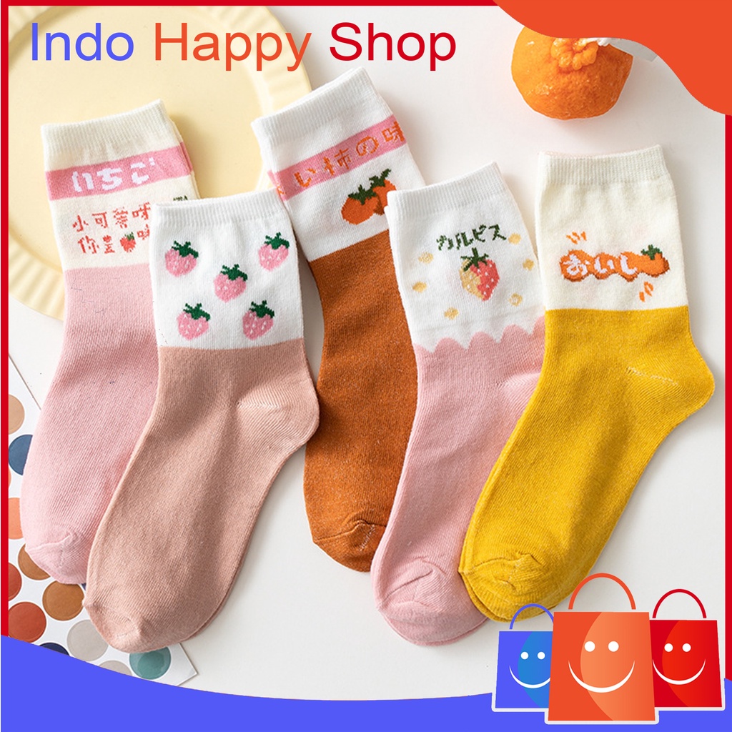 ⭐️𝐈𝐇𝐒 𝟕𝟗𝟔 𝐋𝐚𝐦𝐩𝐮𝐧𝐠⭐️ Kaos Kaki Pria Wanita Motif Strawberry Kaos Kaki Panjang Japanese Fashion