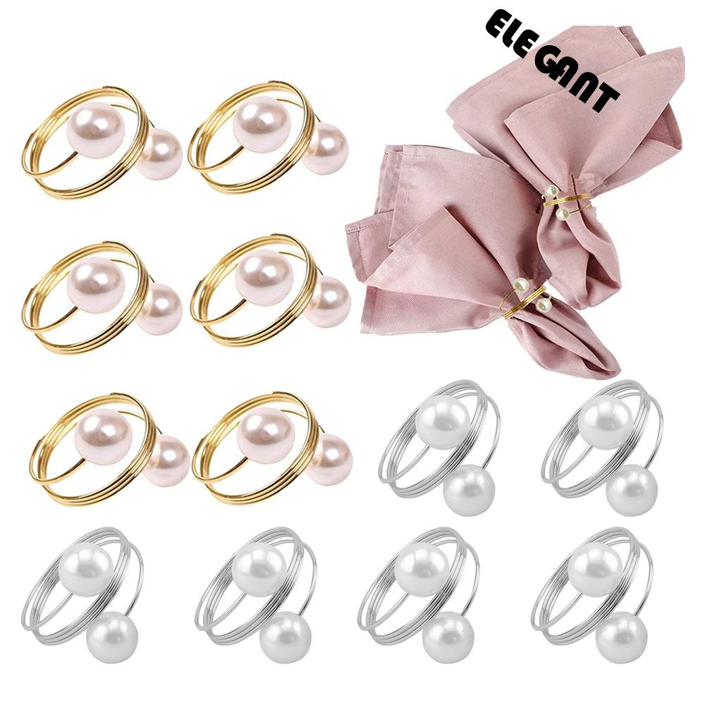 [Elegan] Serbet Ring Mutiara 6 /12pcs Dekorasi Meja Resepsi Pernikahan Hotel Serviette Gesper