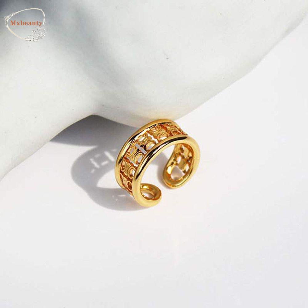 Mxbeauty Wanita Triumphal Arch Cincin Mewah Fashion Berongga Keluar Pola Marmer Square Retro Open Knuckle Ring