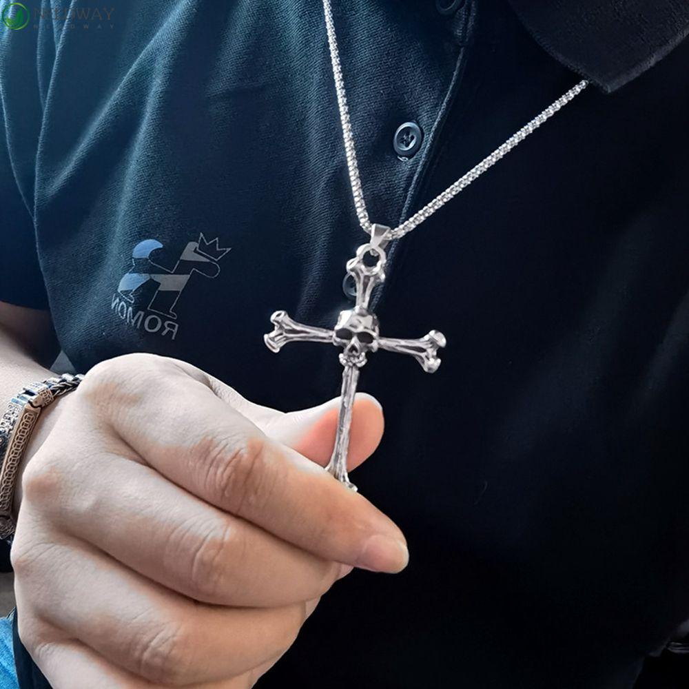 Needway Pria Kalung Unik Sederhana Perak Gaya Korea Kalung Punk Kalung Halloween Kalung Salib Kalung