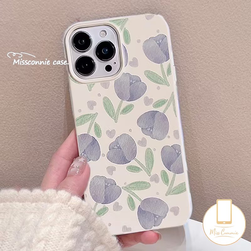 Ins Fashion Gaya Korea Glossy Phone Case Kompatibel Untuk IPhone 7Plus XR 11 14 13 12 Pro Max X XS Max7 8 Plus Se2020Musim Panas Lukisan Minyak Tulip Halus Shockproof Soft Cover