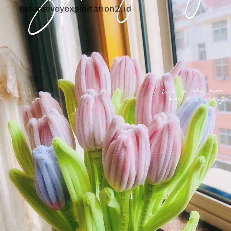 {NEW} 100pcs Hand Knitg Flower Bunga Tulip Handmade Benang Crochet Bunga Palsu.