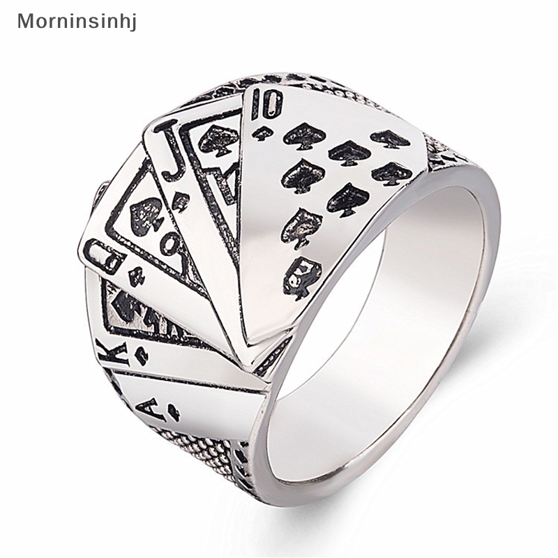 Mornin Punk Warna Perak Poker Signet Rings Gothic Lurus Flush Ring Perhiasan Hadiah id