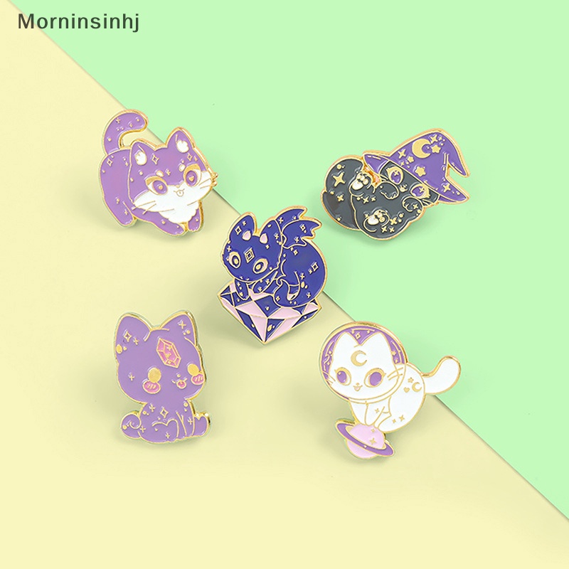 Mornin Bulan Langit Berbintang Kucing Enamel Pin Ungu Topi Penyihir Penyihir Antariksa Kucing Kitten Bros id