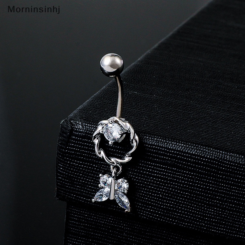 Mornin Kupu-Kupu Spider Salib Shiny Zircon Pendant Stainless Steel Belly Button Cincin Indah Pusar Tubuh Fashion Perhiasan id