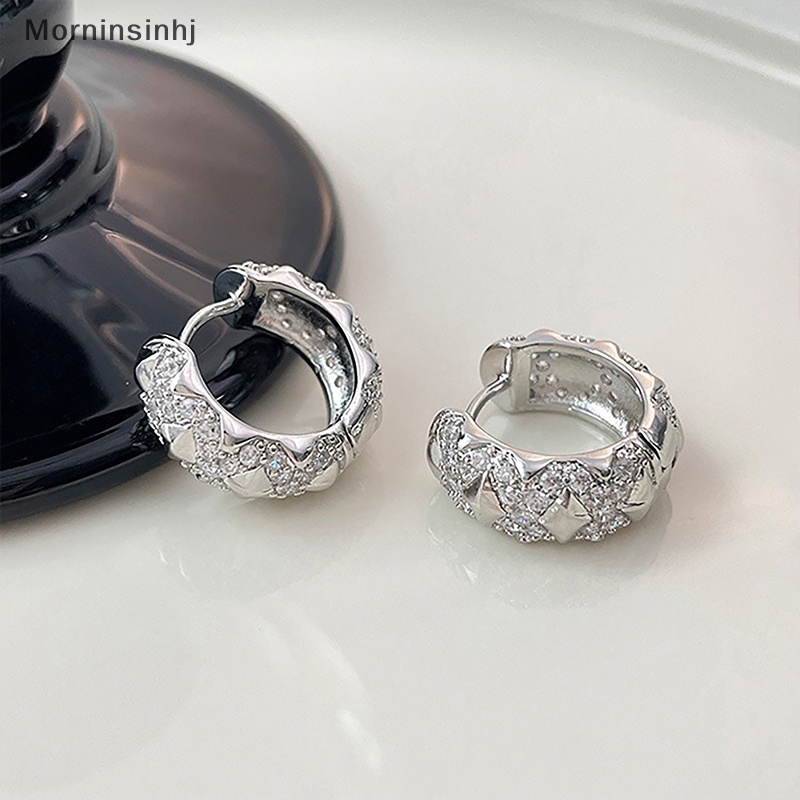 Mornin 1pasang Anting Hoop Tidak Teratur Anting Zirkon Berkilau Perhiasan Sederhana Ringan Untuk Wanita Fashion Earring id