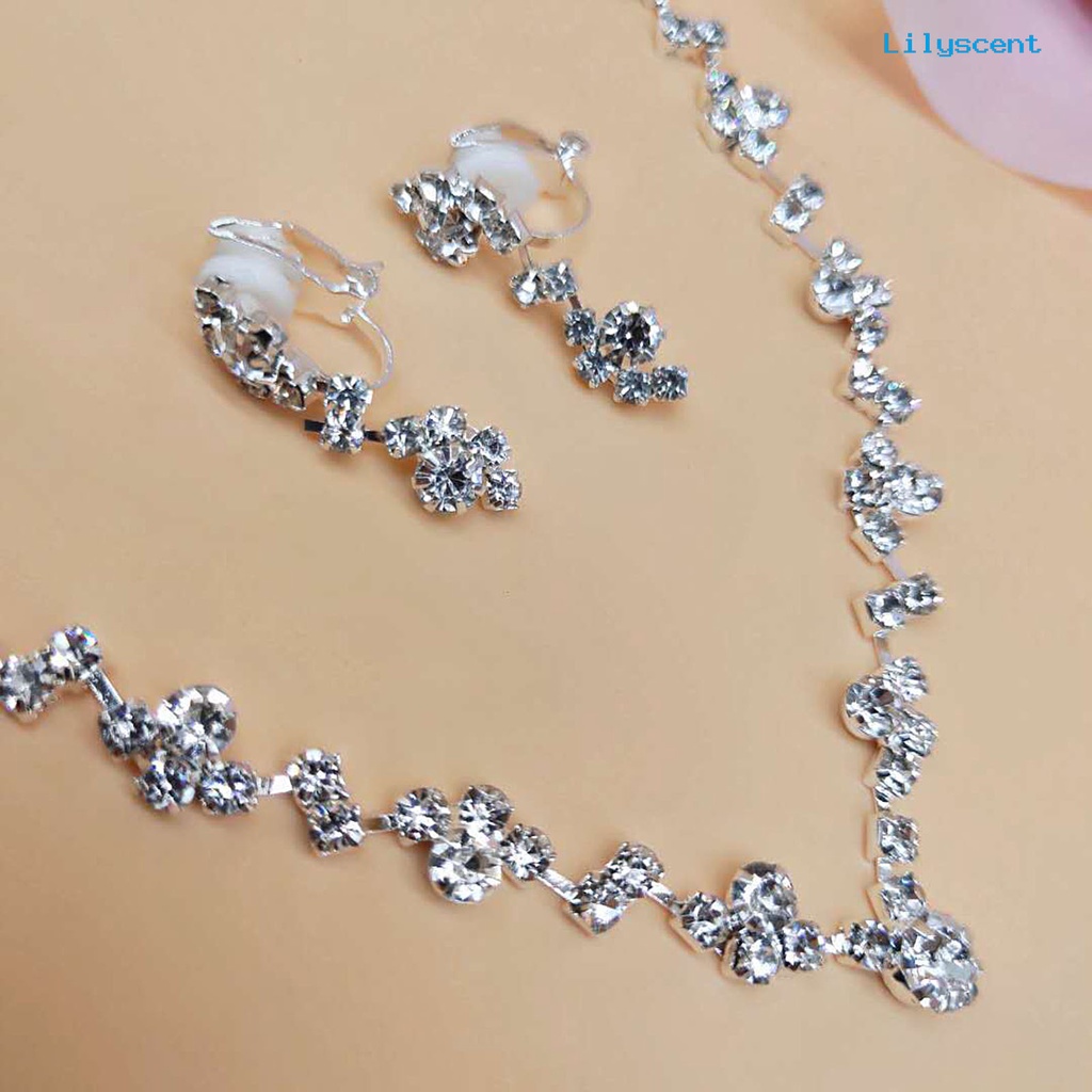 [LS]2Pcs/Set Bentuk Geometri Pengerjaan Indah Kalung Anting Set Mulia Bersinar Berlian Imitasi Choker Kalung Drop Earrings Perhiasan Aksesori