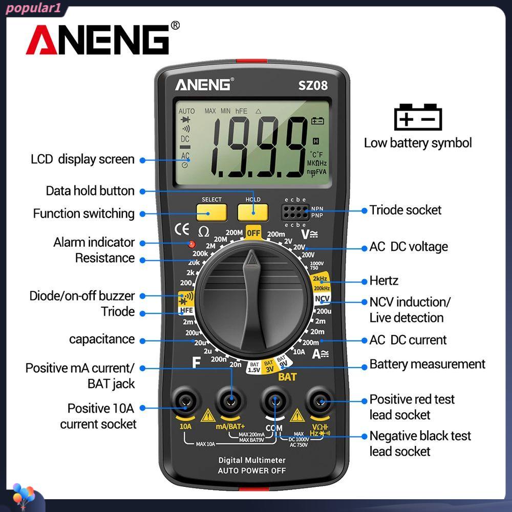 POPULAR Populer Digital Smart Multimeter Multifungsi AC DC 220V Tahanan True RMS Ultra-Tipis Penyimpanan Profesional Multimetro